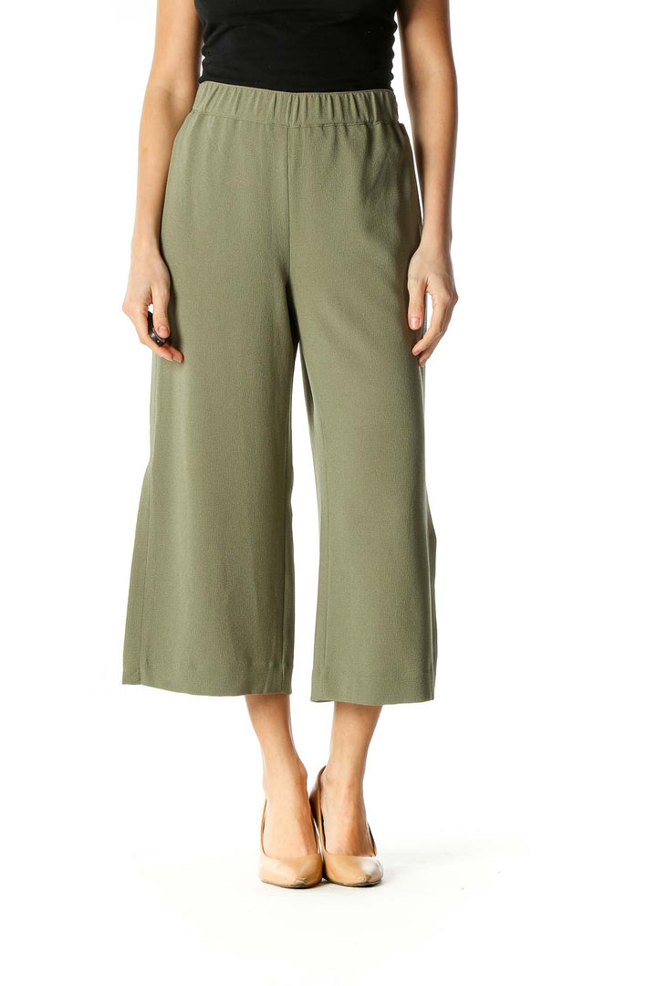 Green Solid Retro Culottes Pants