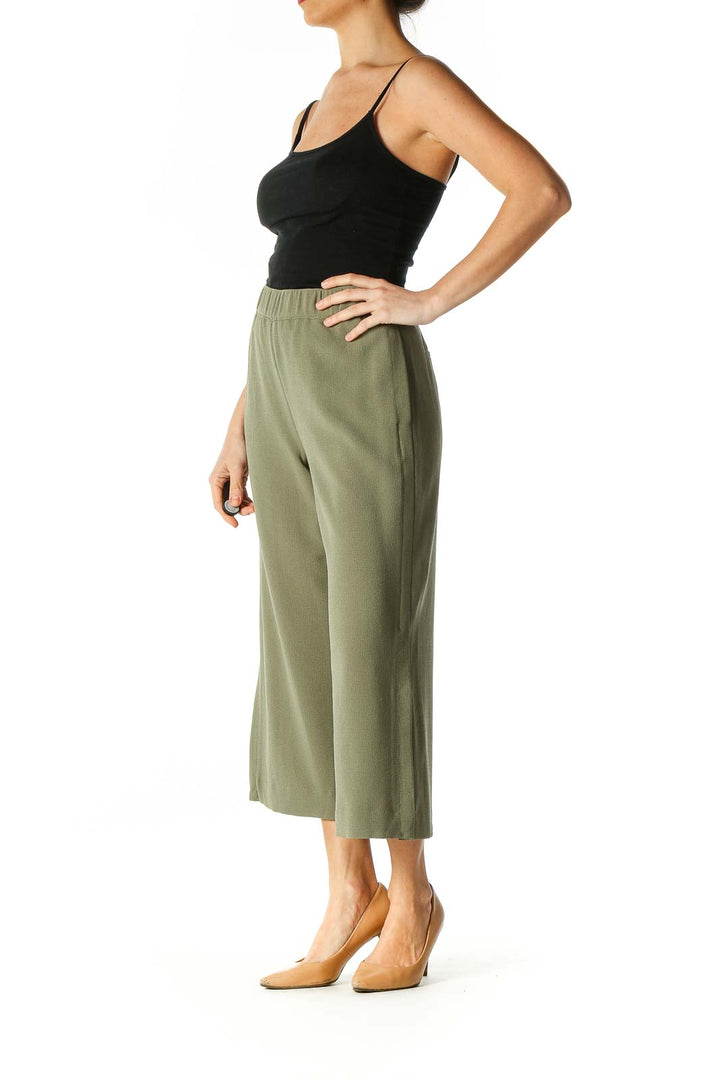 Green Solid Retro Culottes Pants