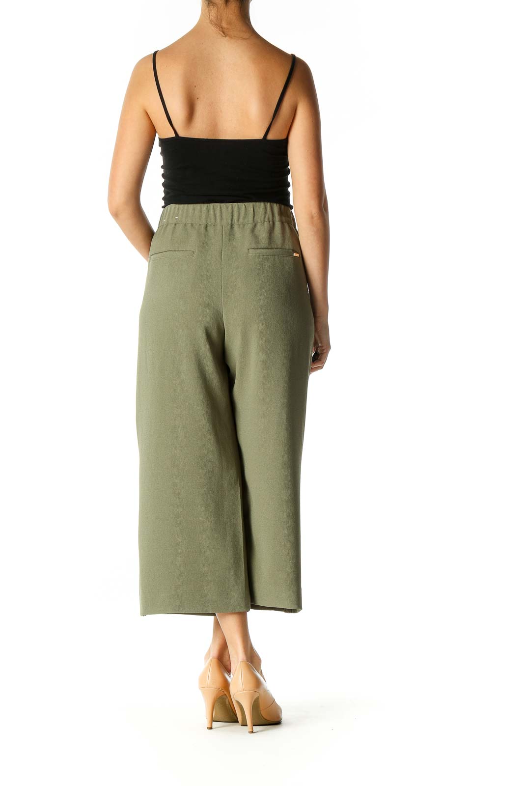 Green Solid Retro Culottes Pants