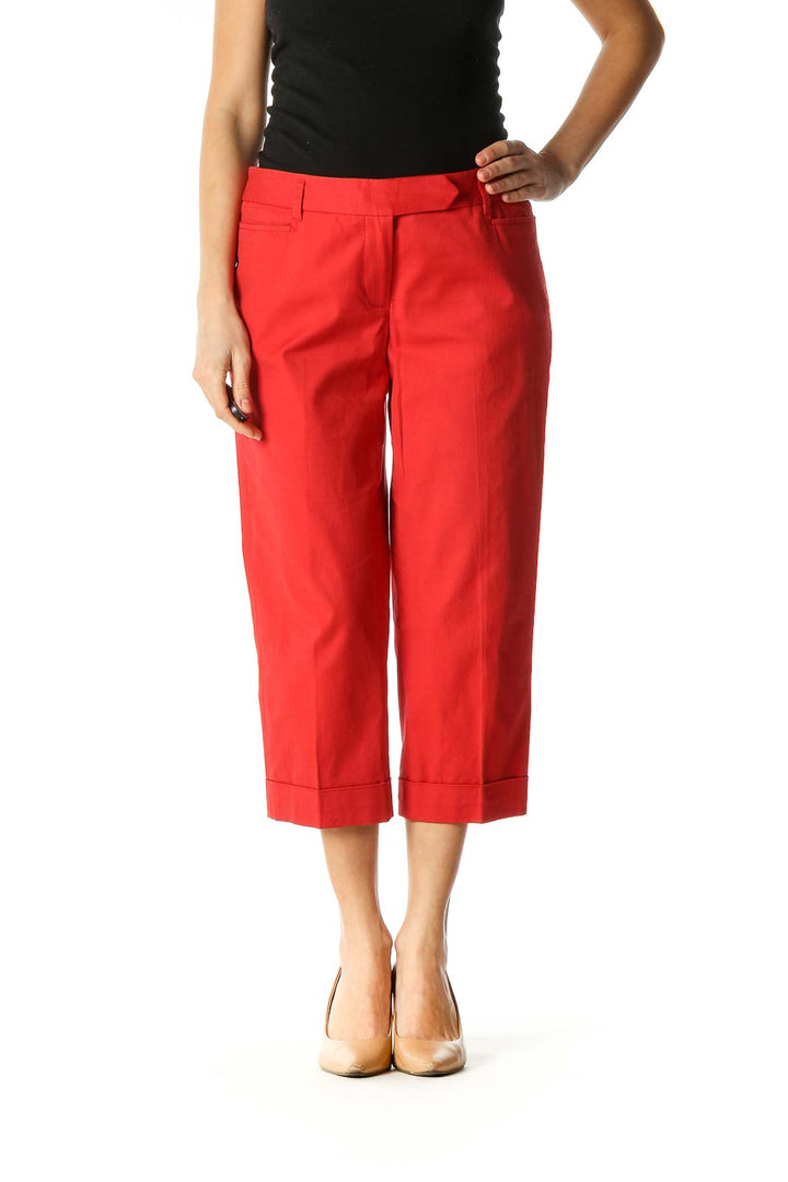 Red Solid Casual Culottes Pants