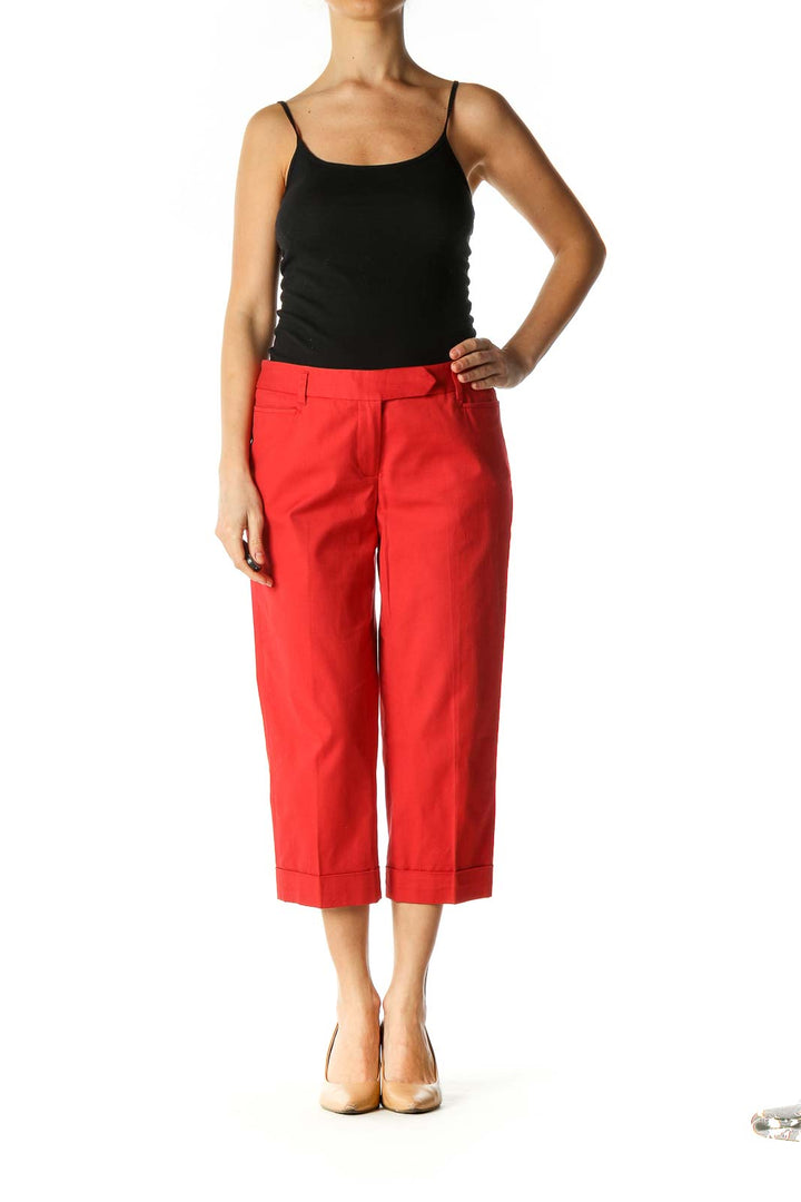 Red Solid Casual Culottes Pants