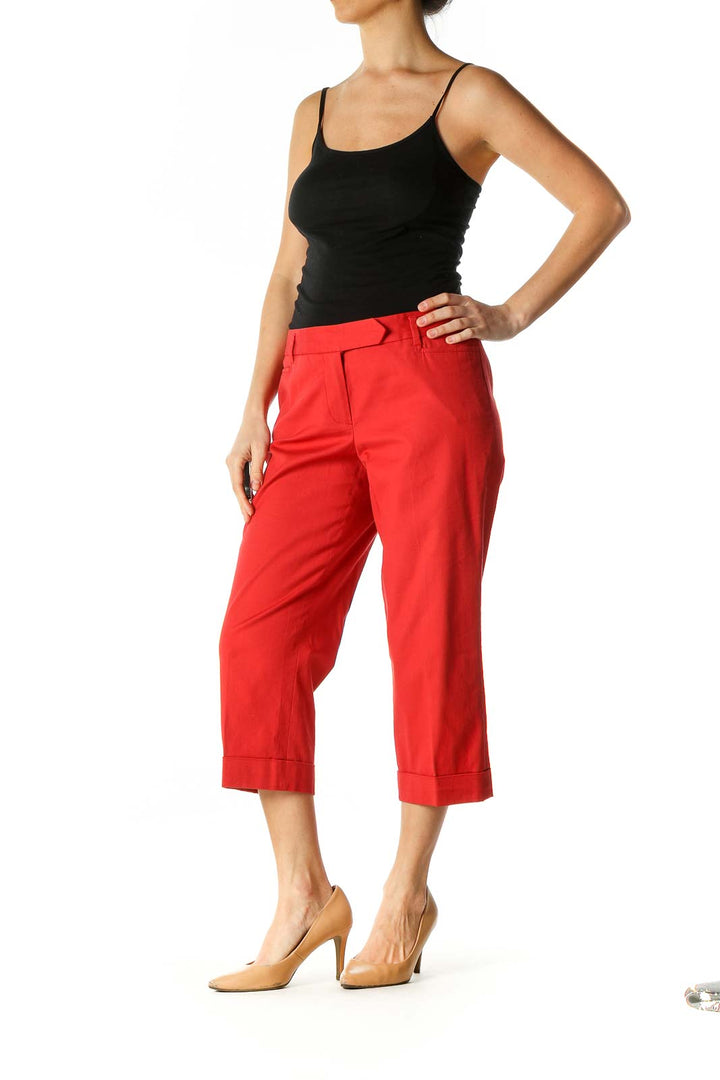 Red Solid Casual Culottes Pants