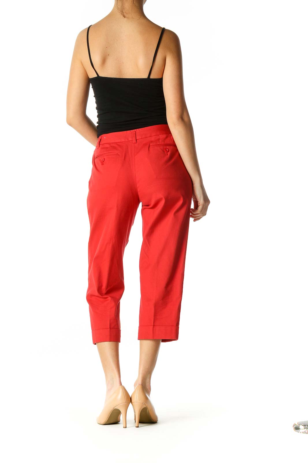 Red Solid Casual Culottes Pants