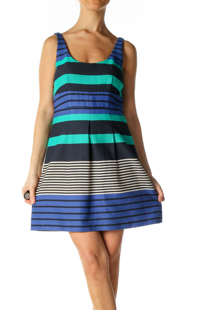 Blue Striped Casual Fit & Flare Dress