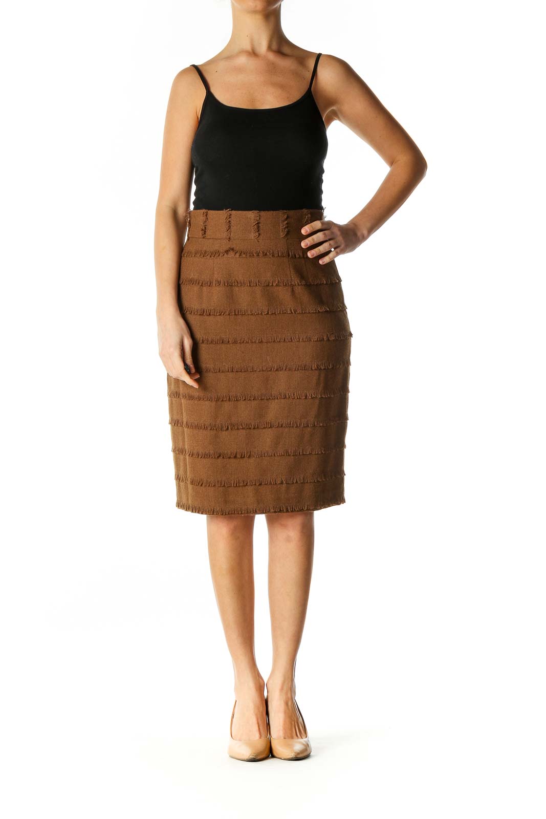 Brown Textured Brunch Pencil Skirt