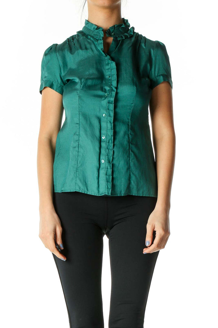 Green Solid Casual Blouse