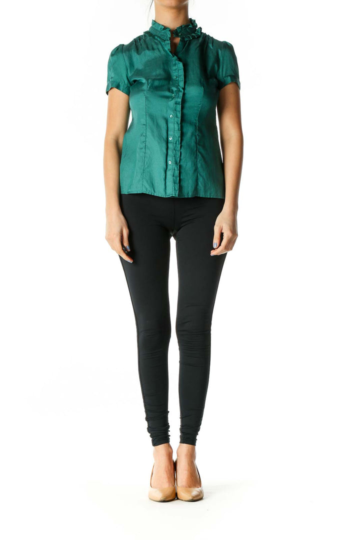 Green Solid Casual Blouse