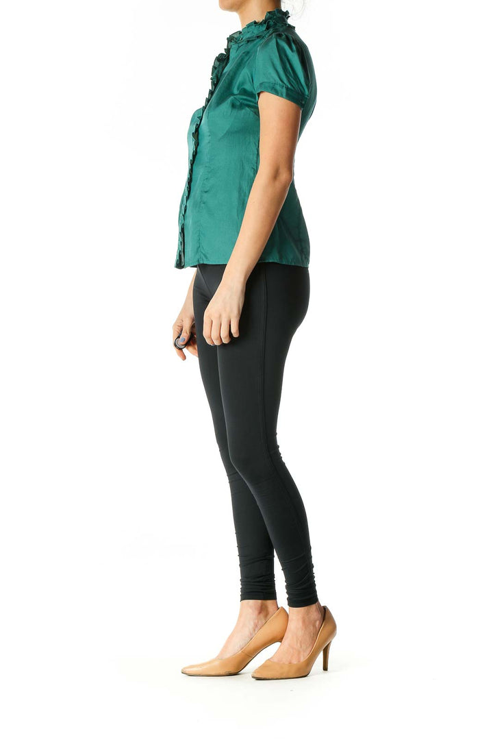 Green Solid Casual Blouse