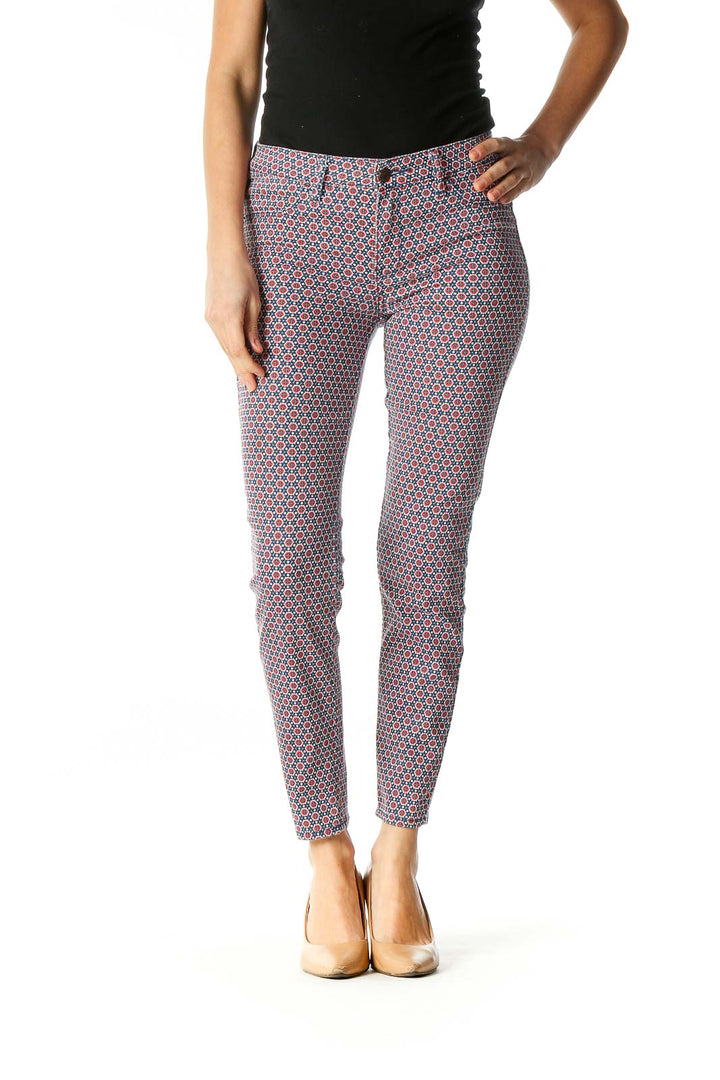 Blue Object Print Casual Pants