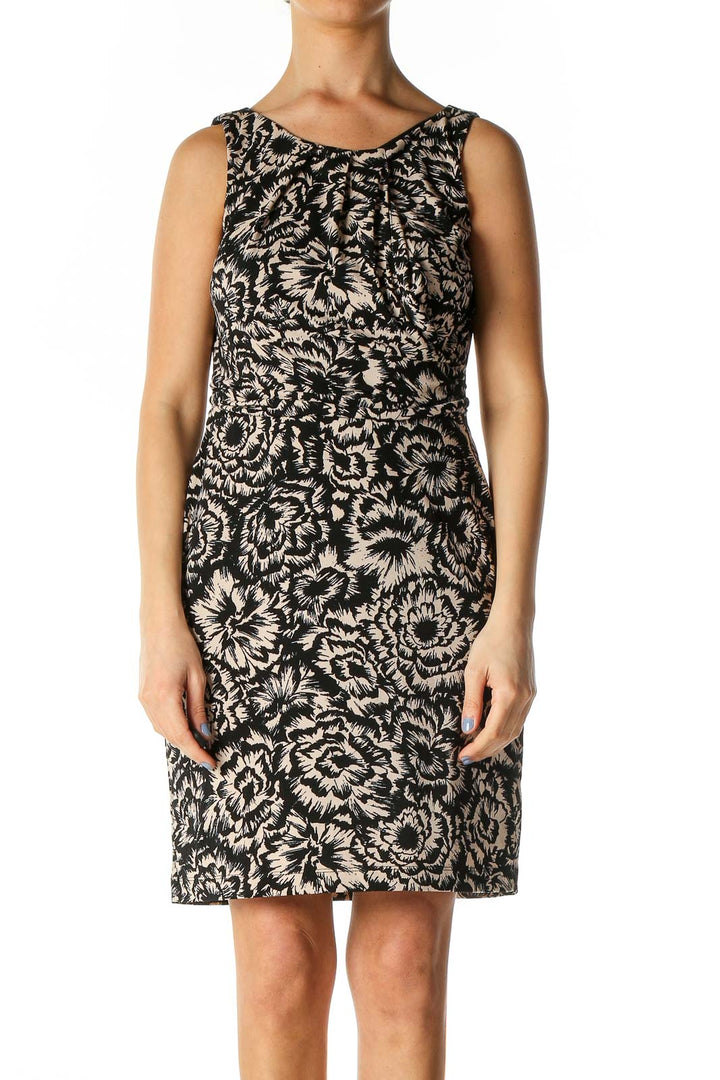 Black Floral Print Holiday A-Line Dress