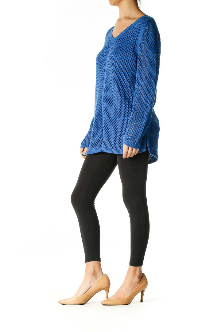 Blue Textured Casual Blouse