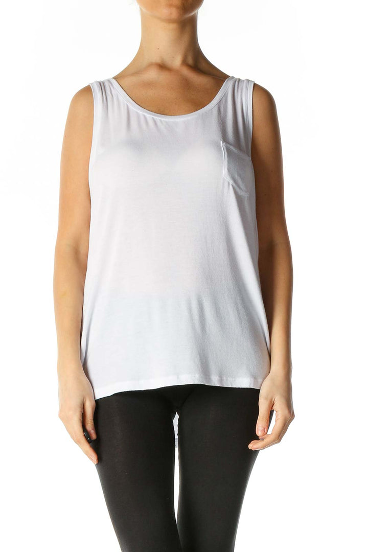 White Solid Casual Tank Top