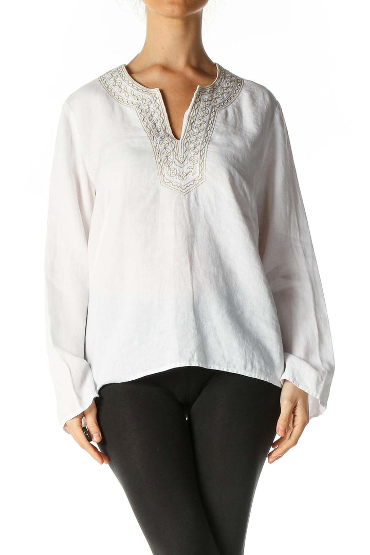 White Solid Bohemian Blouse