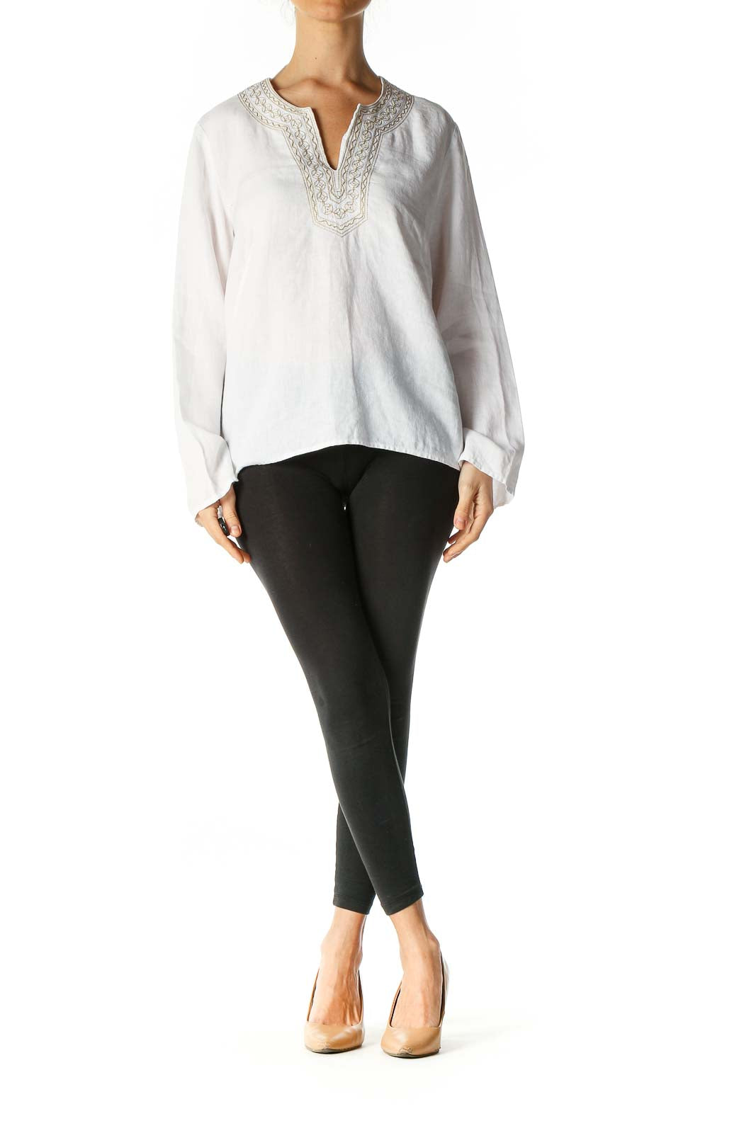 White Solid Bohemian Blouse