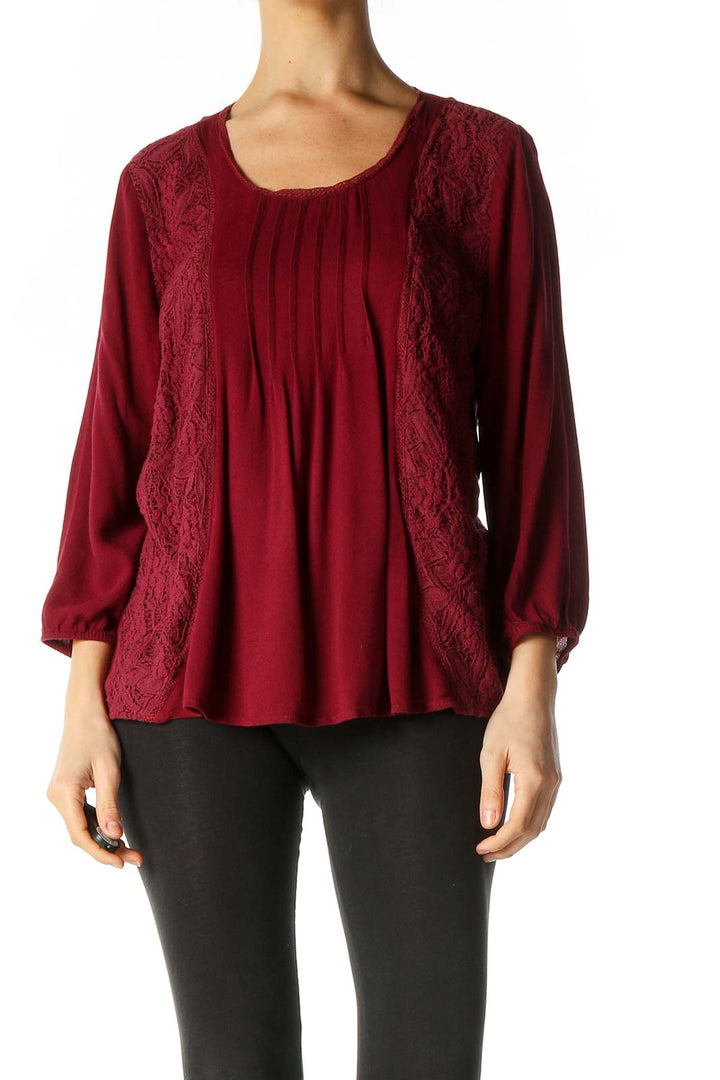 Red Solid Retro Blouse