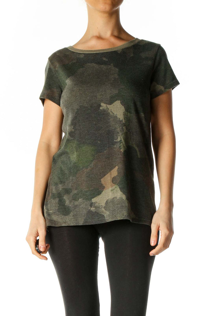 Green Camouflage Print All Day Wear T-Shirt