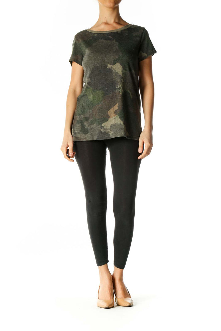 Green Camouflage Print All Day Wear T-Shirt