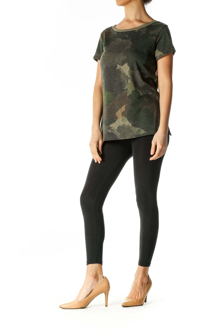 Green Camouflage Print All Day Wear T-Shirt