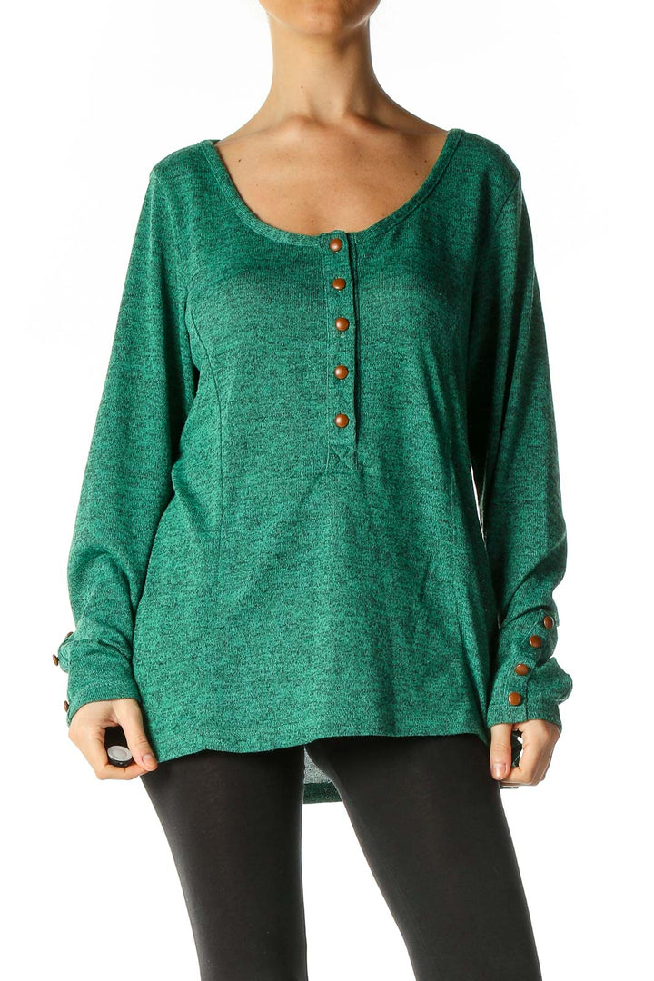 Green Textured Casual Blouse