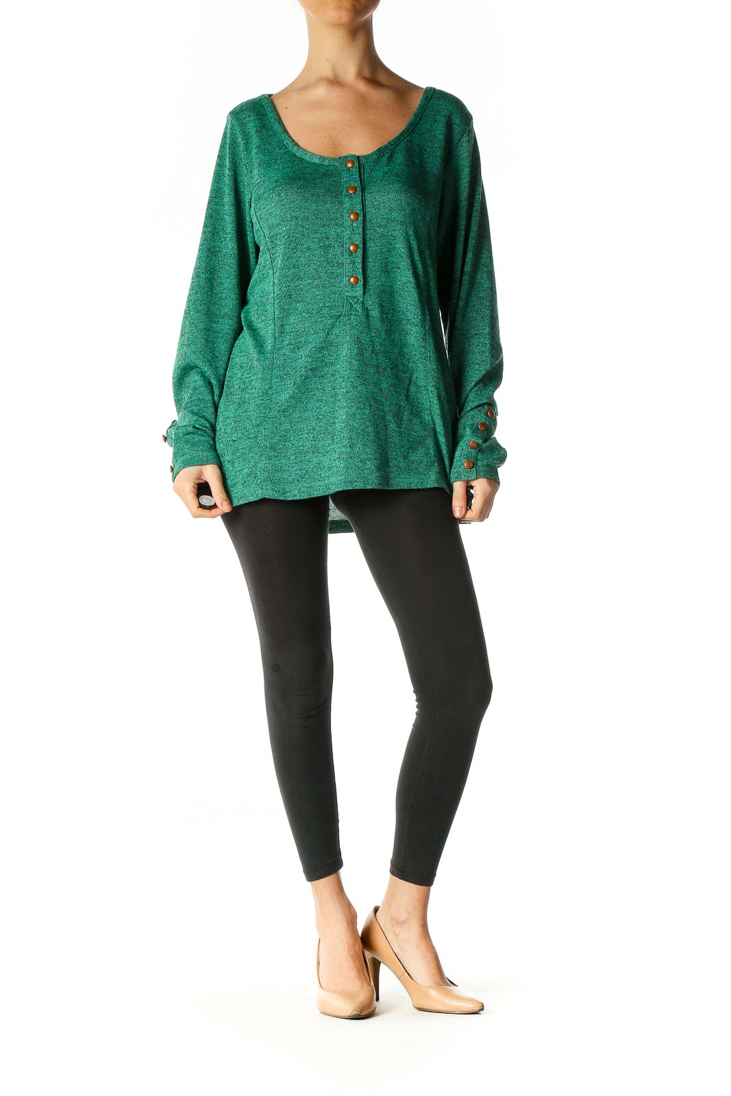 Green Textured Casual Blouse