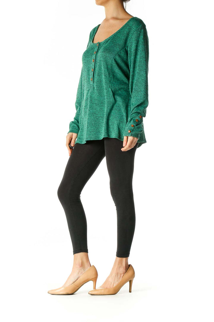 Green Textured Casual Blouse