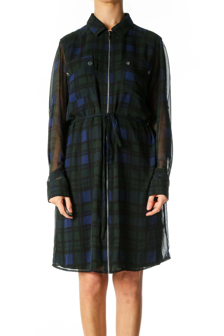 Green Checkered Casual Shift Dress