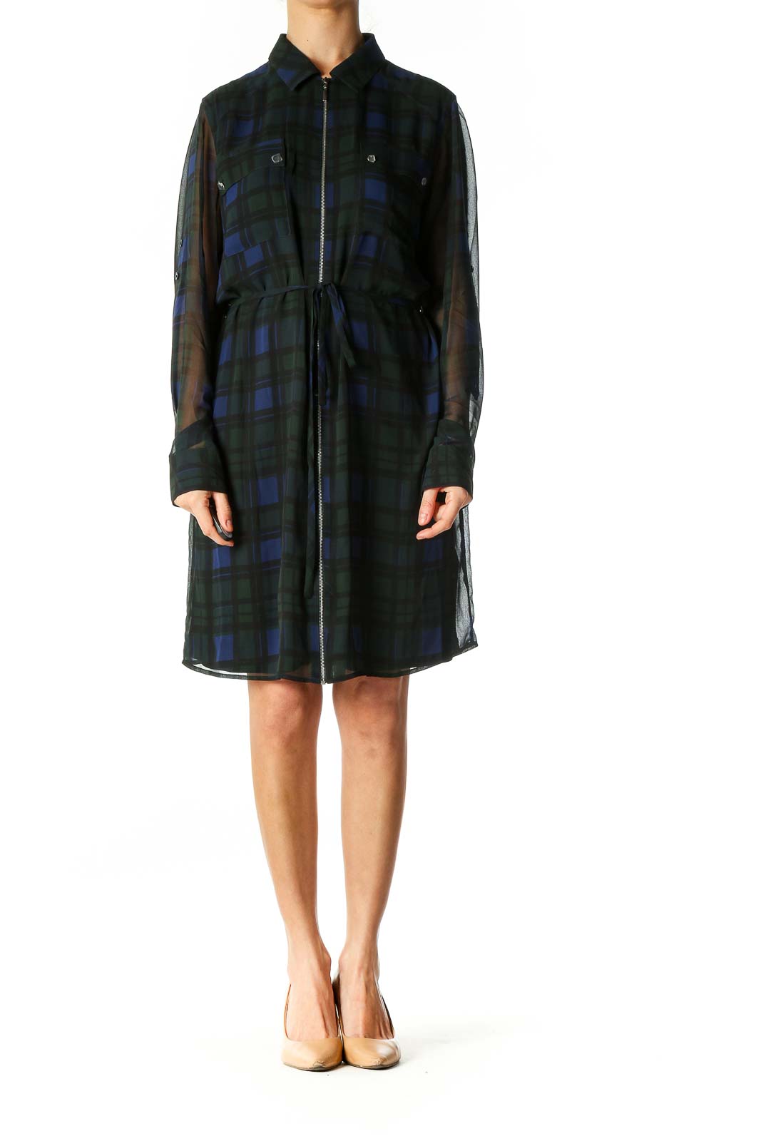 Green Checkered Casual Shift Dress