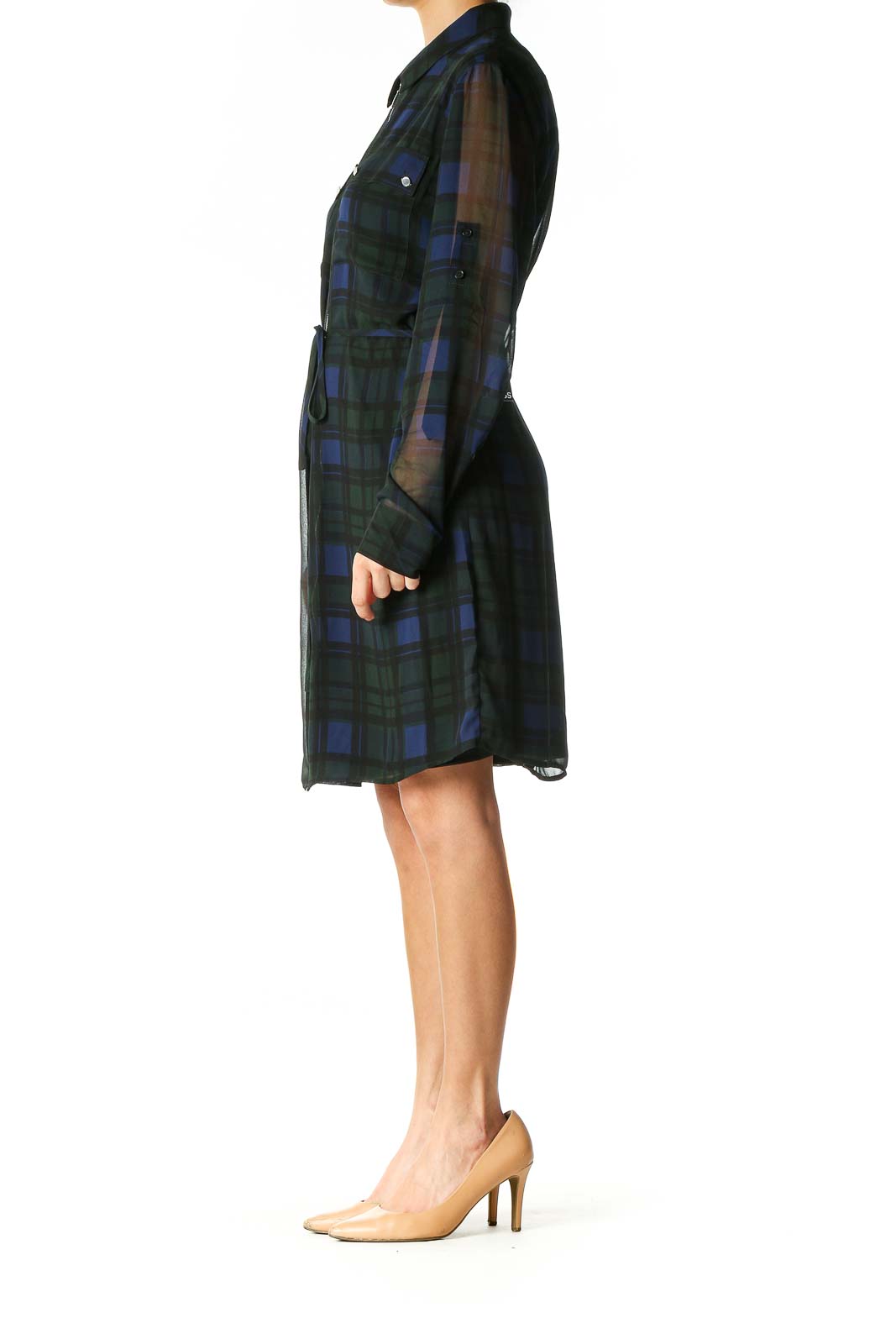 Green Checkered Casual Shift Dress