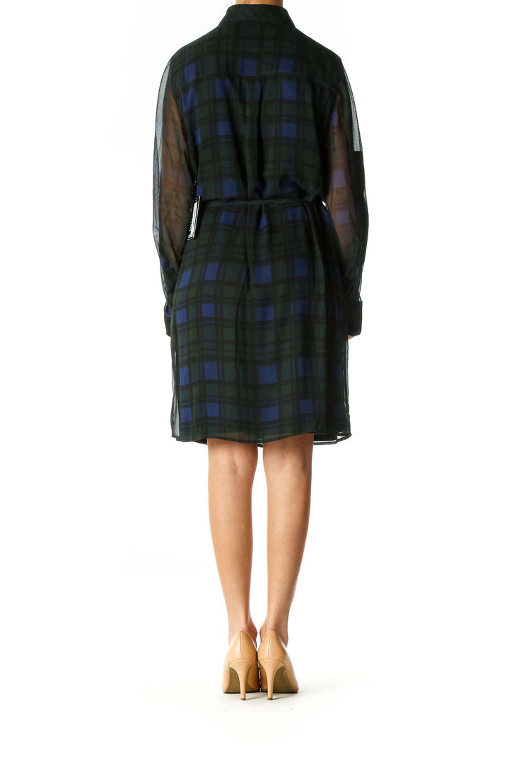 Green Checkered Casual Shift Dress