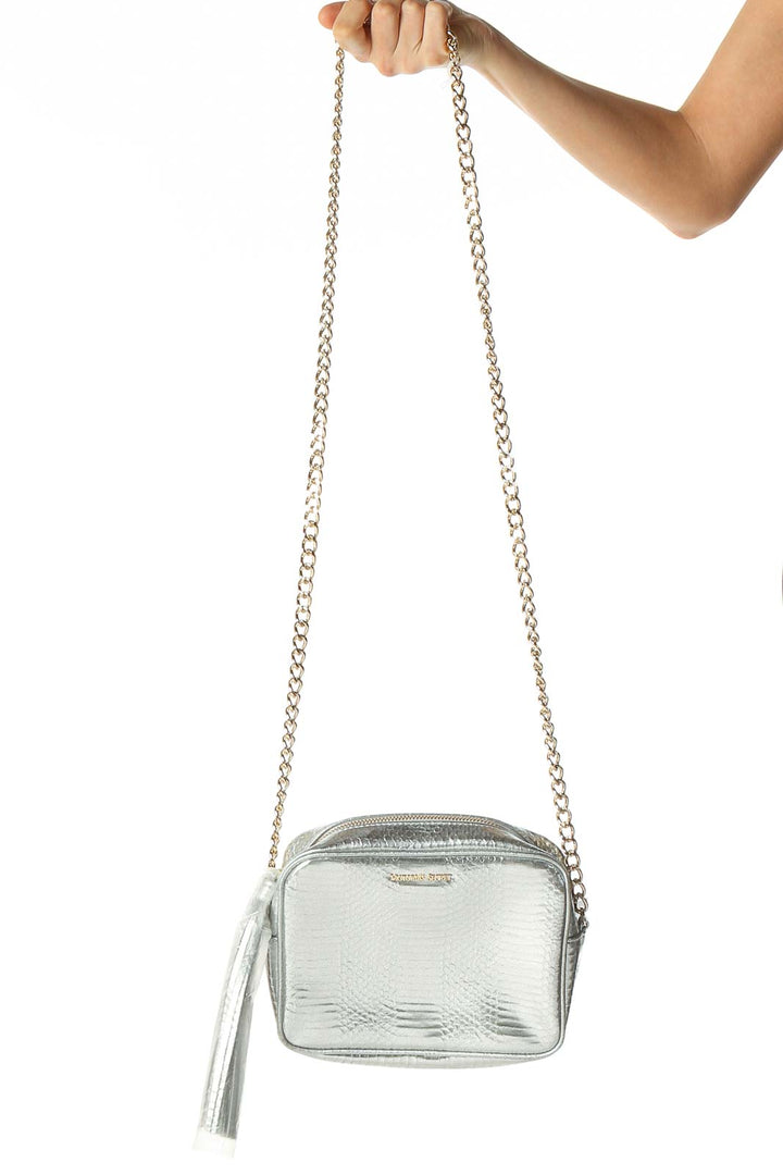 Silver Textured Crossbody Bag