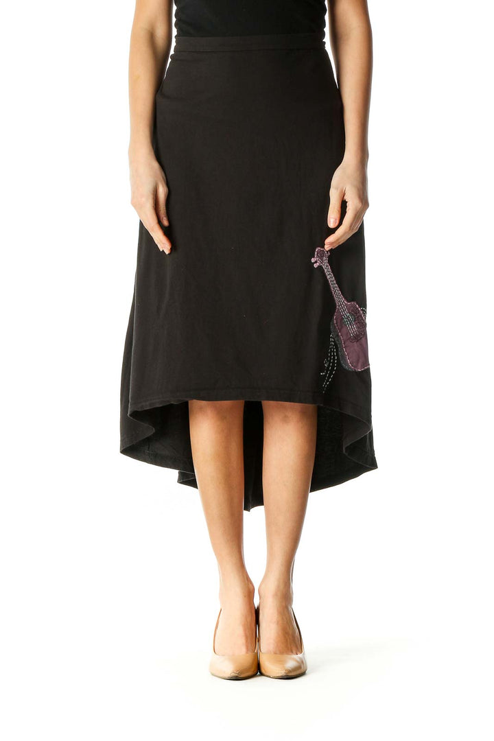 Black Solid Retro Flared Skirt