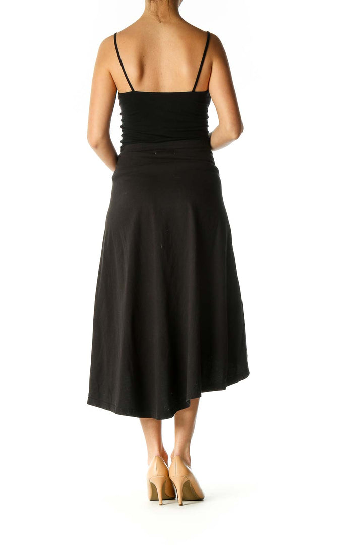 Black Solid Retro Flared Skirt