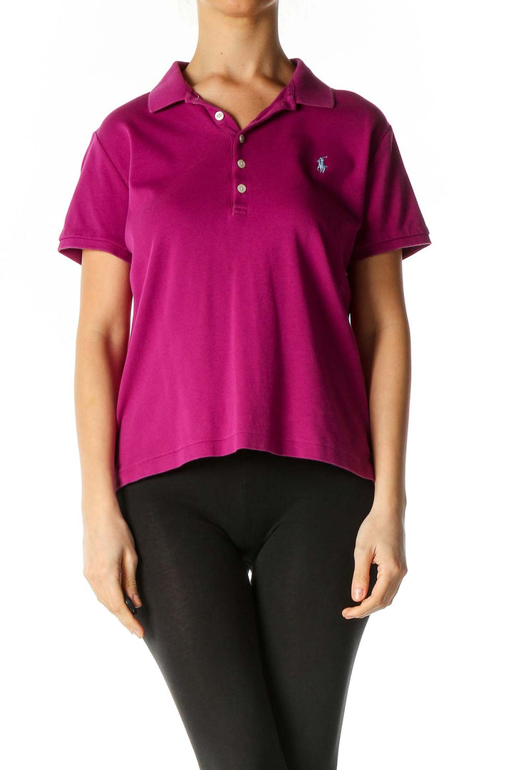 Pink Solid Casual Polo Shirt