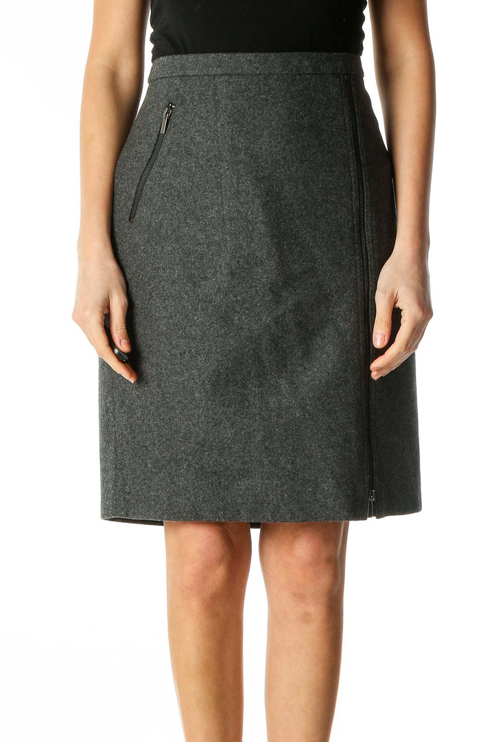 Gray Textured Classic A-Line Skirt