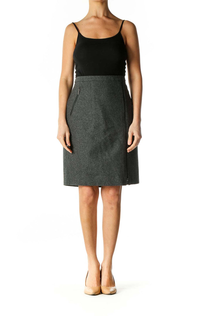 Gray Textured Classic A-Line Skirt