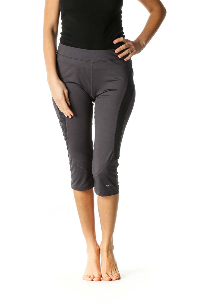 Gray Solid Activewear Capri Pants