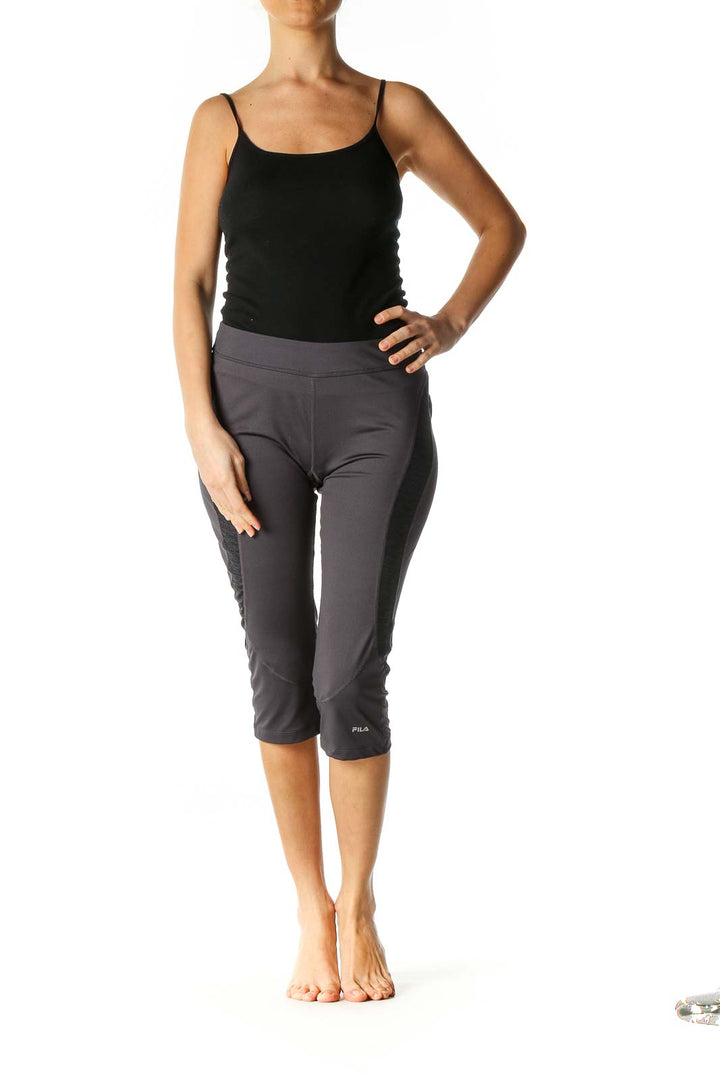 Gray Solid Activewear Capri Pants