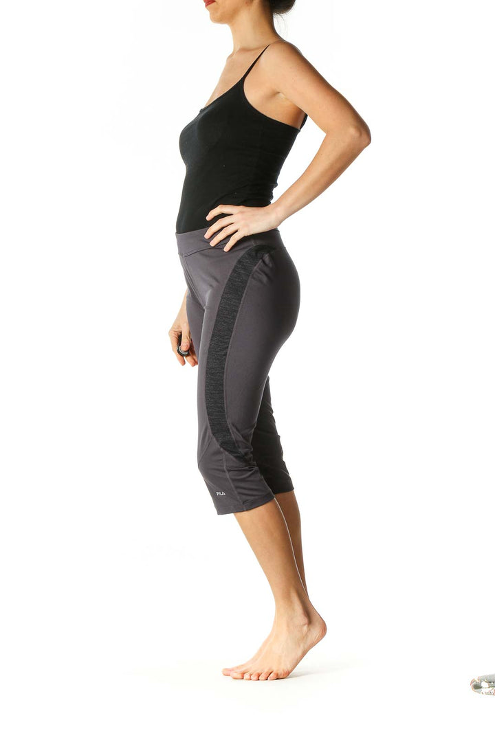 Gray Solid Activewear Capri Pants