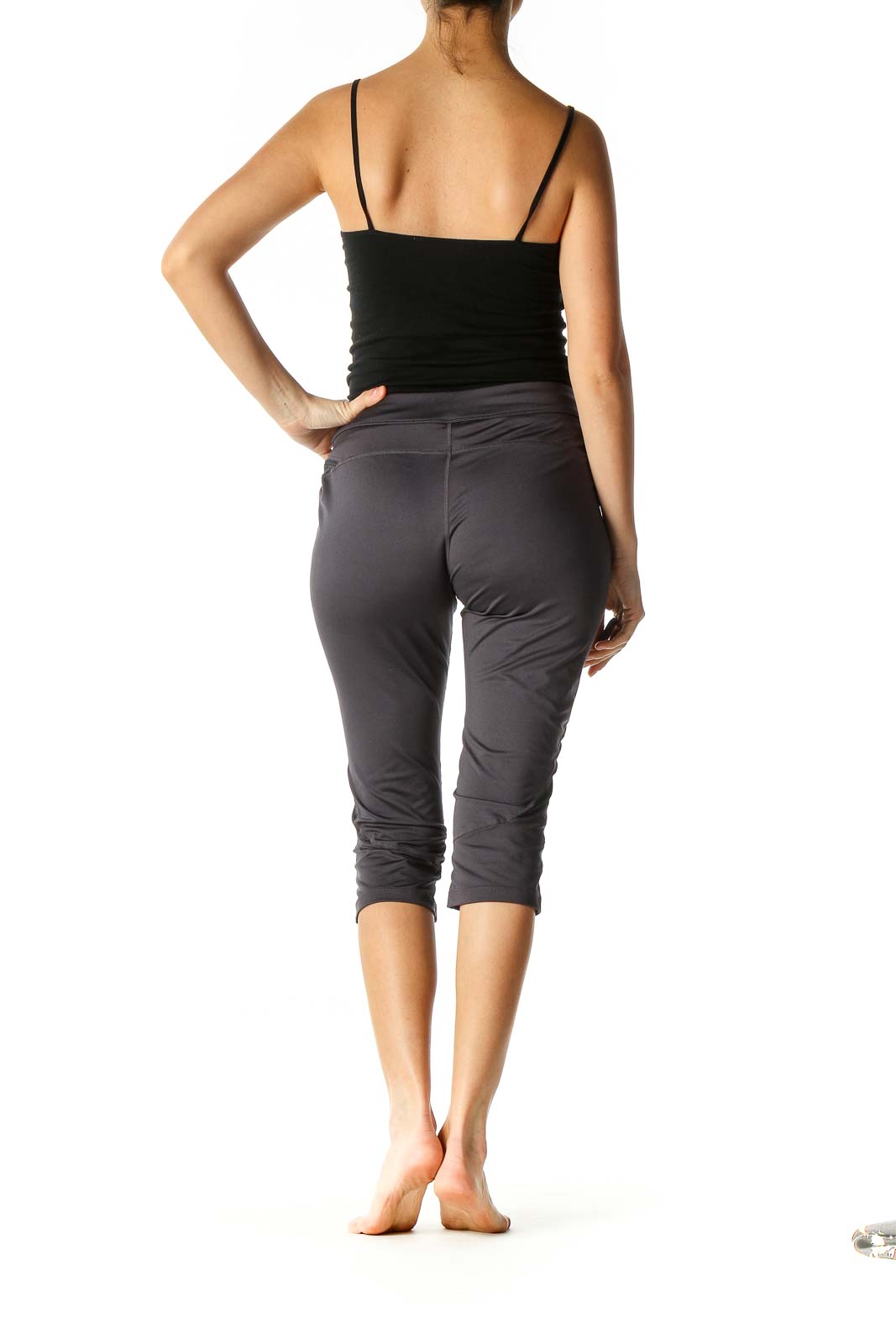 Gray Solid Activewear Capri Pants