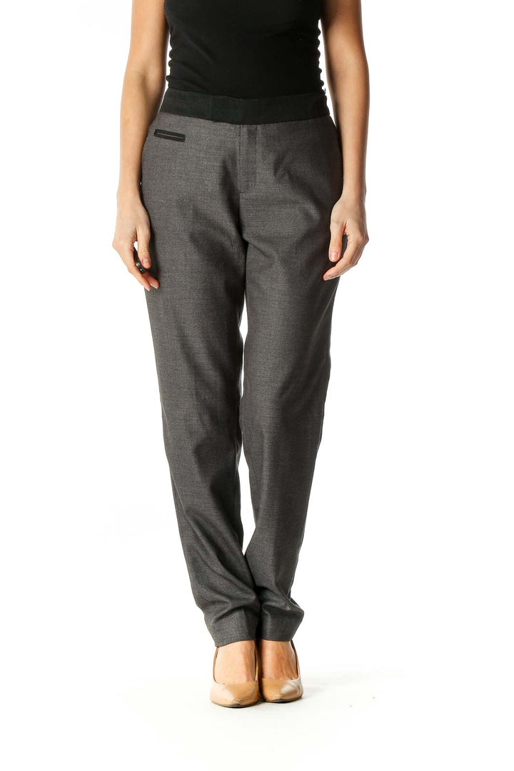 Gray Textured Casual Trousers