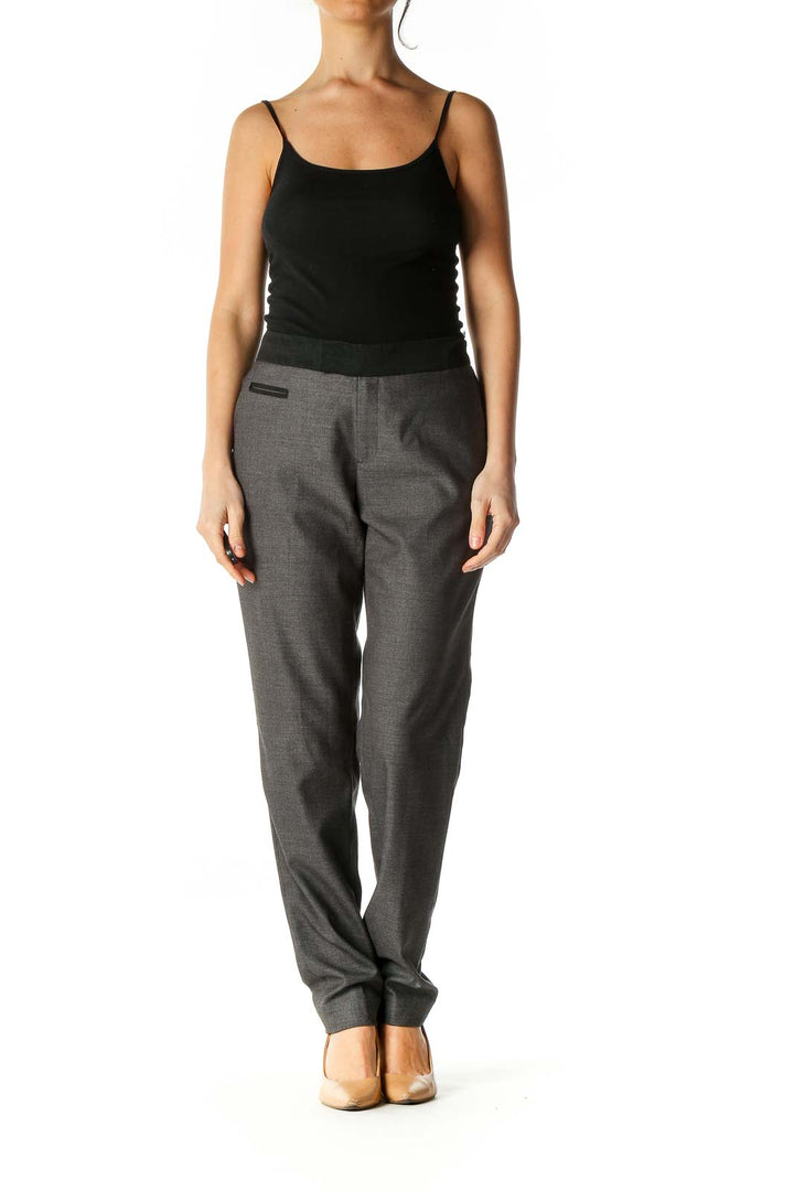 Gray Textured Casual Trousers