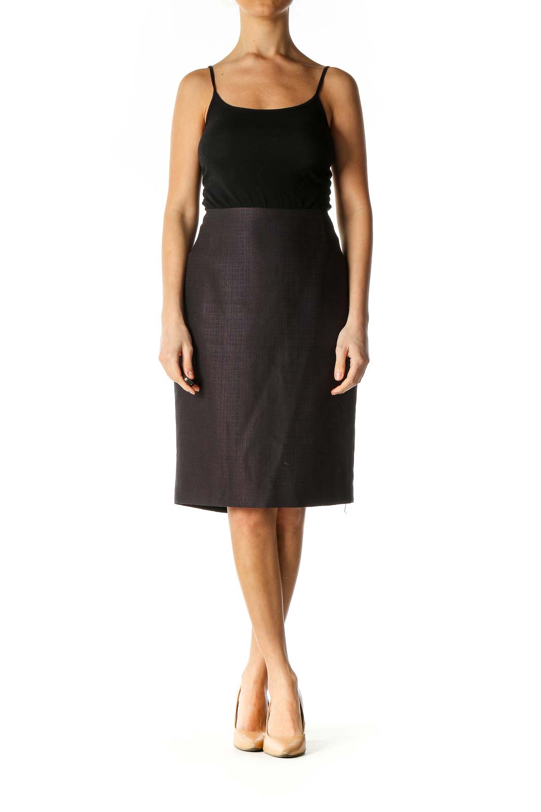 Purple Solid Classic Straight Skirt