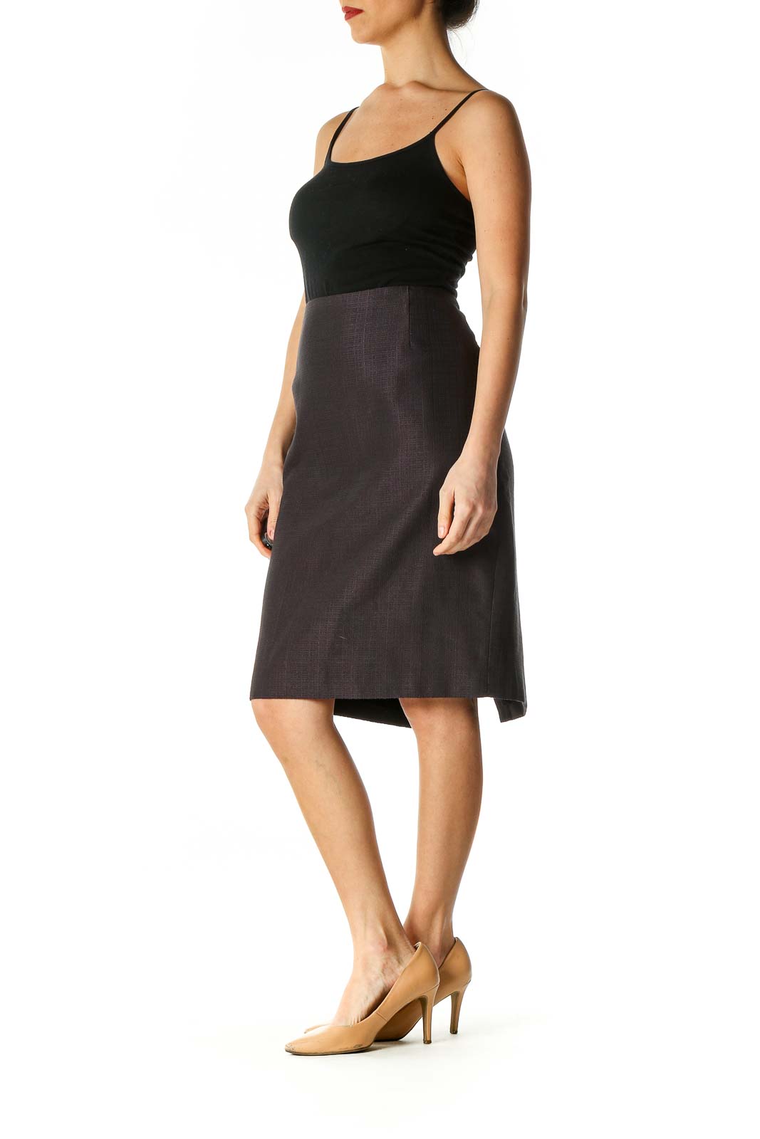 Purple Solid Classic Straight Skirt