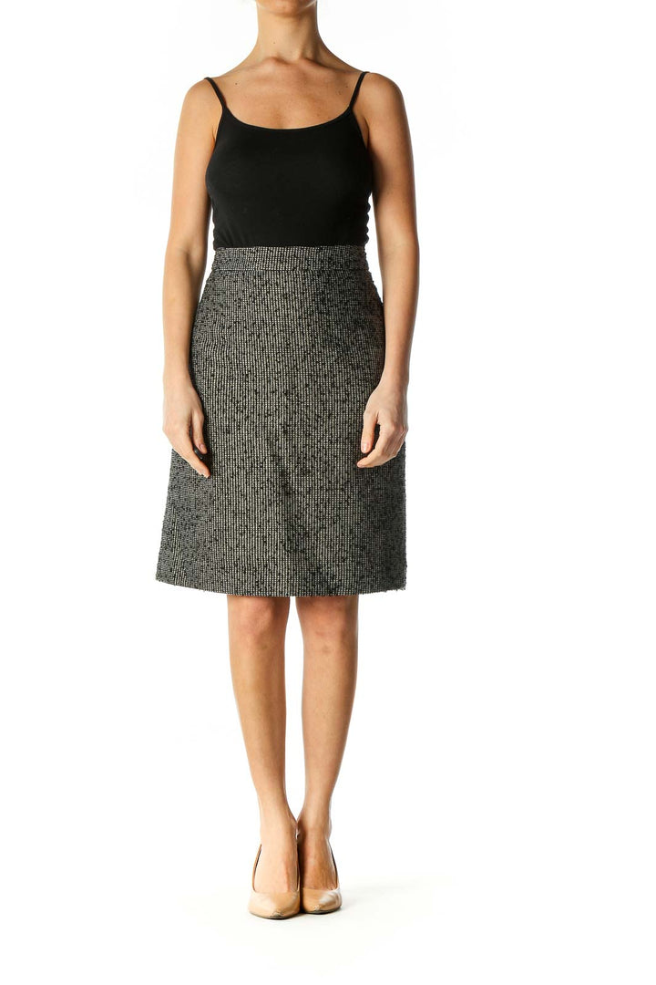 Black Textured Classic A-Line Skirt