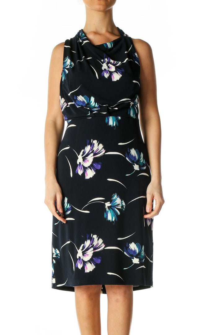 Blue Floral Print Holiday Shift Dress