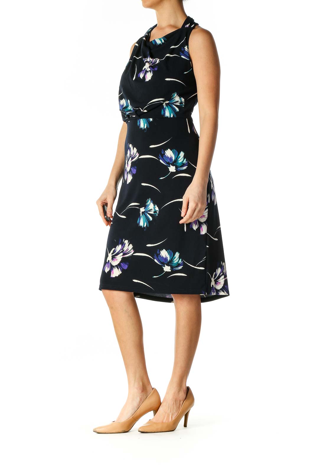 Blue Floral Print Holiday Shift Dress