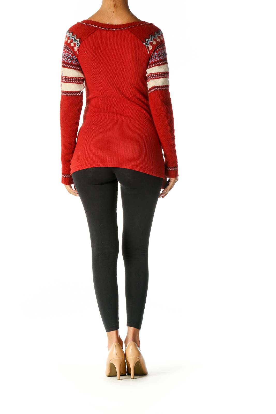 Red Solid Casual Sweater