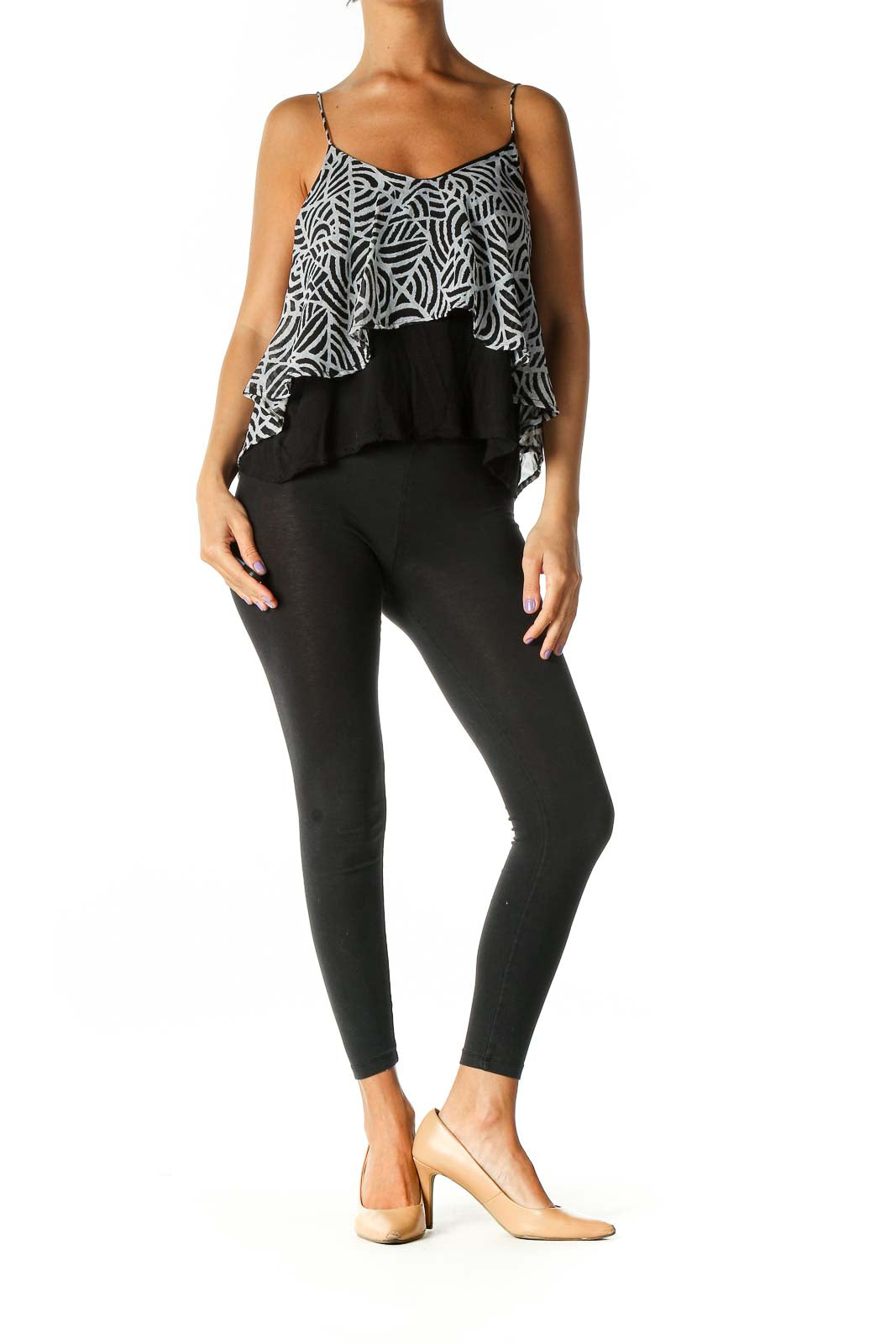 Black Graphic Print Holiday Top