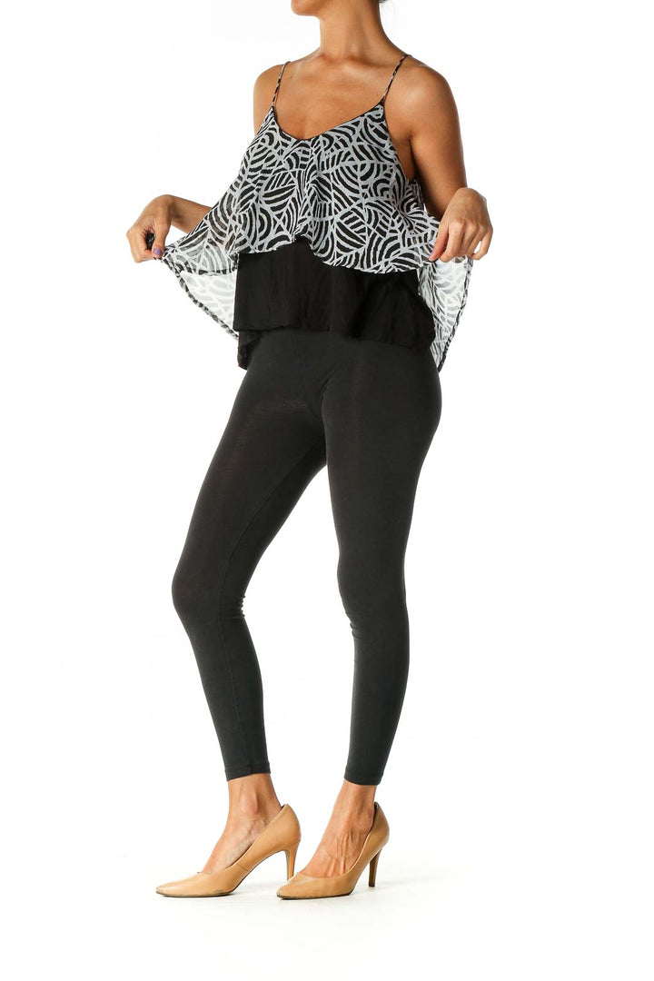 Black Graphic Print Holiday Top