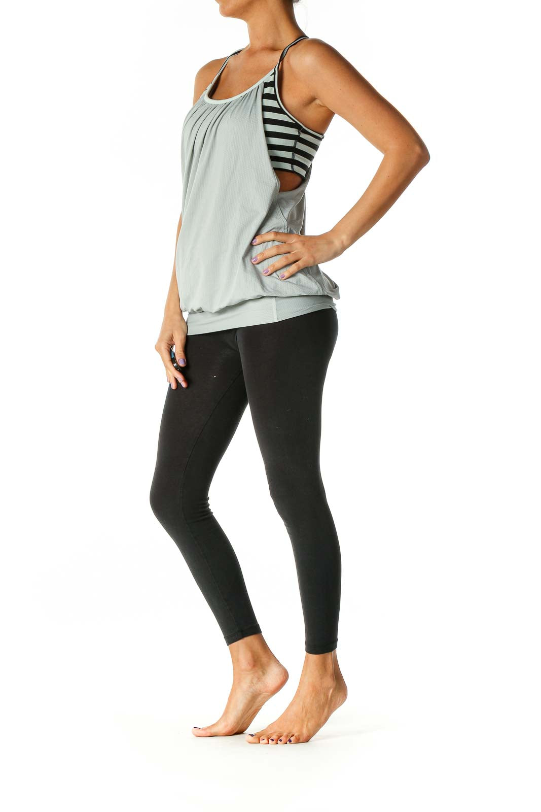 Gray Solid Activewear Tank Top